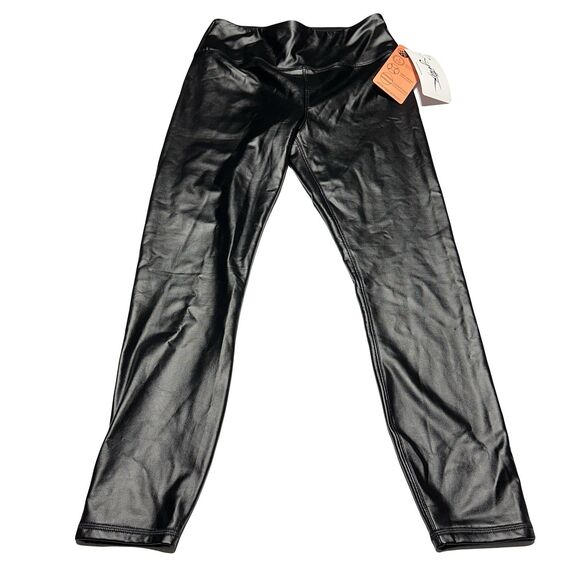 X By Gottex Faux Leather Leggings Solid Black Coated Pull On Size M Stretch NWT - Picture 1 of 10